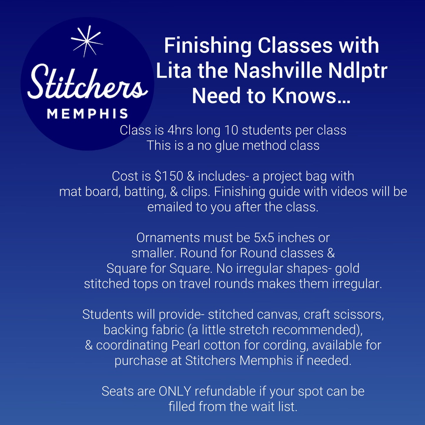 Round Ornament Self Finishing Class Saturday, Dec 13 9a-1p