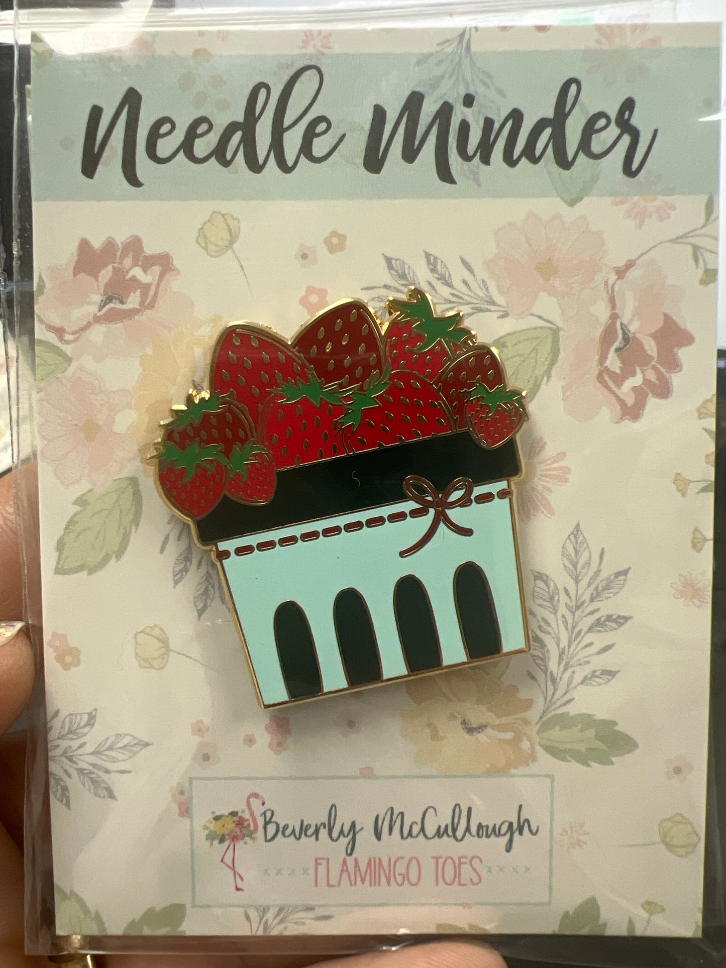 Flamingo Toes Strawberry Basket Pin